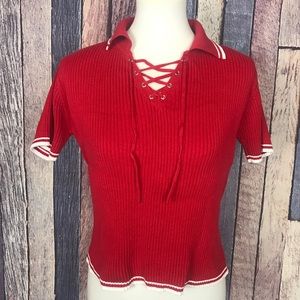 Vintage Ribbed Knit Crop Top 90s Grunge Y2K Small